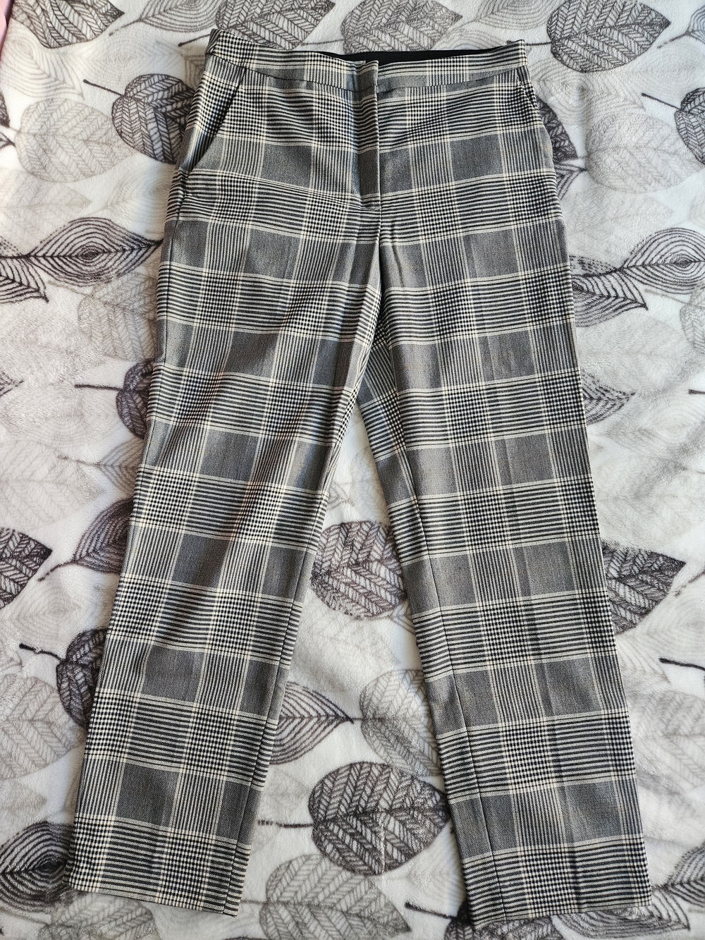 H&M Black & White Glen Plaid Straight-Leg Trousers